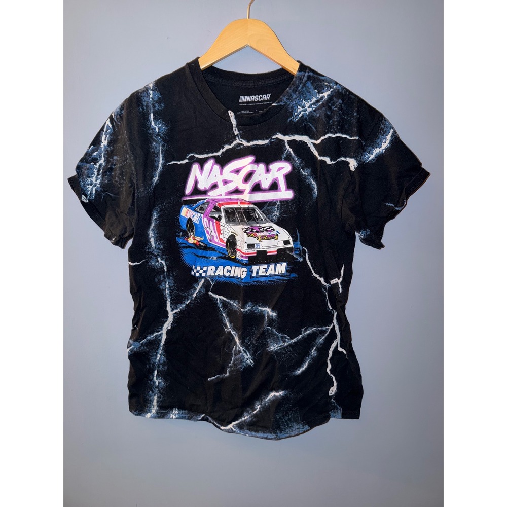 NASCAR Racing Team Graphic T-Shirt Black Lightning Bolt Print Mens Large